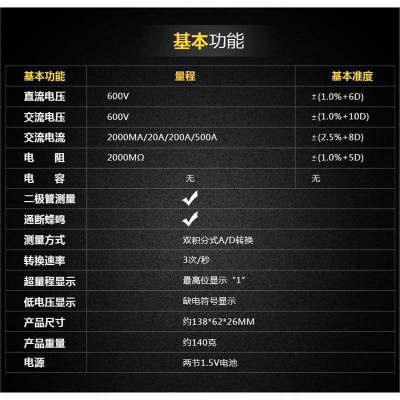 VICTOR胜利VC6017袖珍型数字钳形表500A钳形电流表2A档位