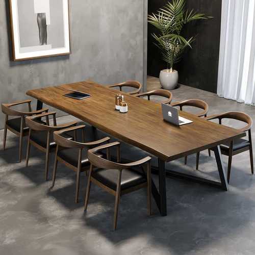 实木会议桌办公桌现代简约电脑桌铁艺长条桌洽谈接待桌工作台