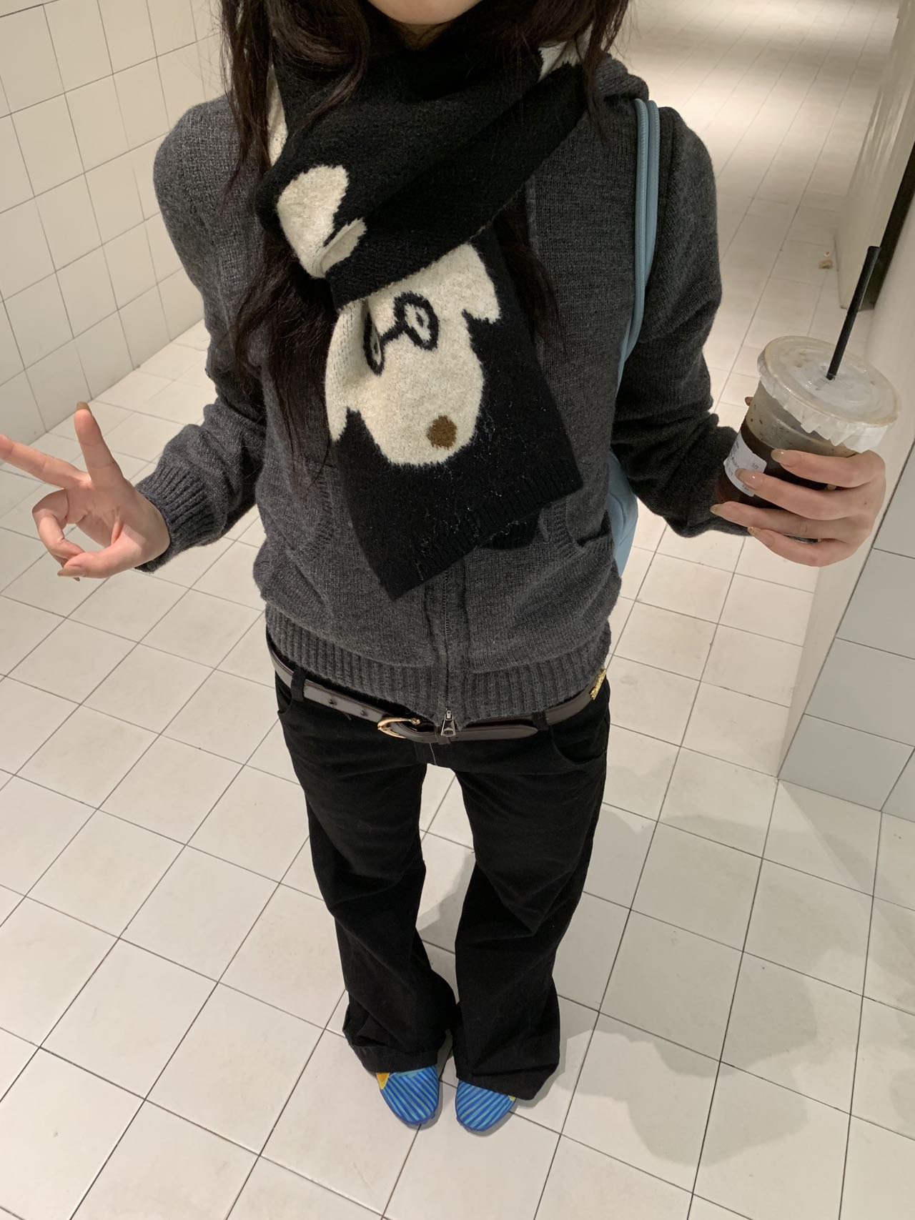 Carbon Water24冬可爱小狗围巾卡通混纺秋冬季保暖针织围脖