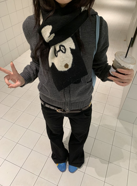 Carbon Water24冬可爱小狗围巾卡通混纺秋冬季保暖针织围脖