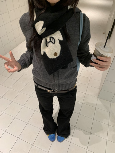 Carbon Water24冬可爱小狗围巾卡通混纺秋冬季保暖针织围脖