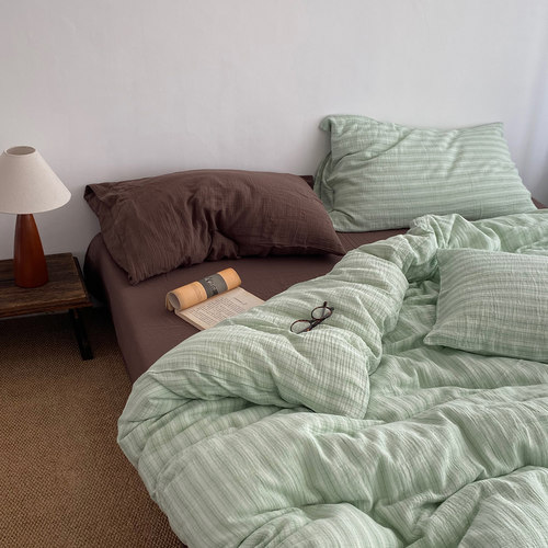 纯棉双层纱床上四件套简约软糯