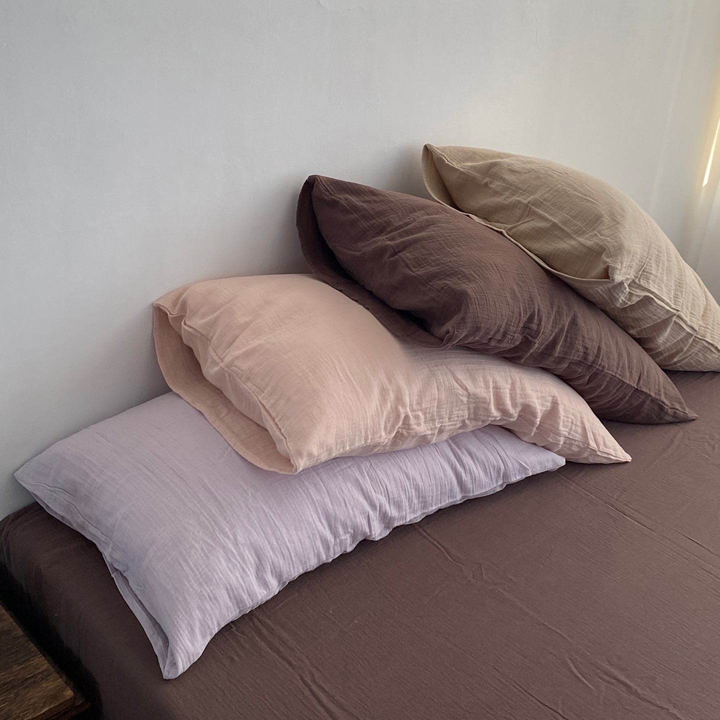 素尺美拉德色系枕套一只装丨A类双层皱皱纱枕头套枕皮纯棉全棉