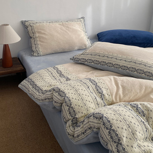 素尺法式复古棉麻大提花四件套全棉加厚冬季纯棉加绒床品床单被套