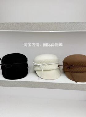 秋冬优雅纯羊毛马术帽蝴蝶结