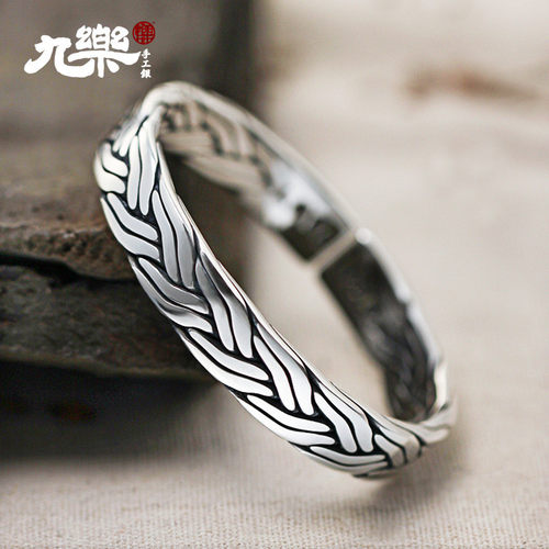 足银999九股麻花编织手镯