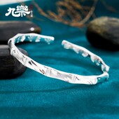 九乐足银999车花竹节开口手镯女年轻款 磨砂纯银手饰镯子送女友礼
