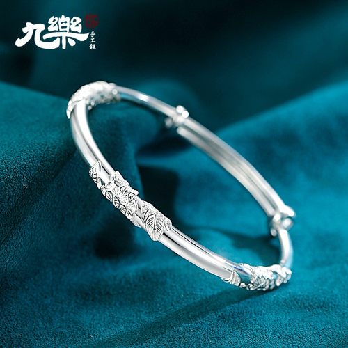 足银繁花似锦推拉手镯女