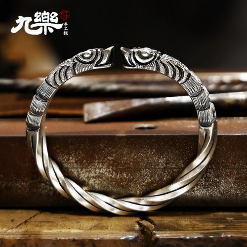 九乐原创设计999纯银錾刻手镯