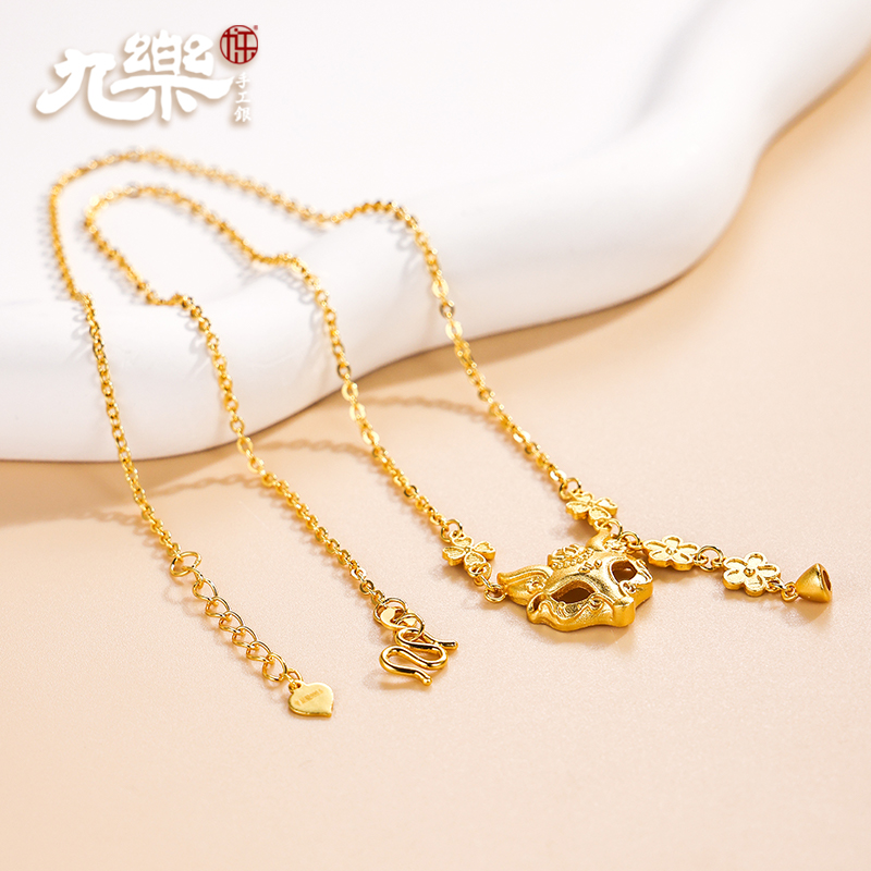 足银999金色灵狐假面具项链
