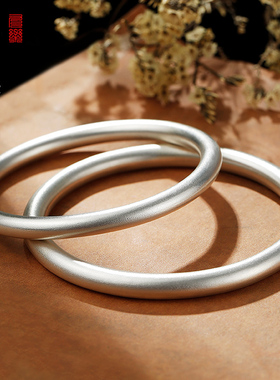 九乐999纯银古法传承银手镯女足银镯子年轻款实心手环送女友礼物