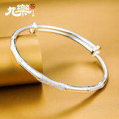 九乐足银999竹节手镯女磨砂实心年轻款 纯银节节高升银镯送女友礼