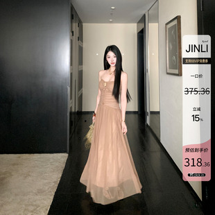 JINLI锦里 绝美修身雪纺抹胸连衣裙女夏季2026新款气质度假风长裙