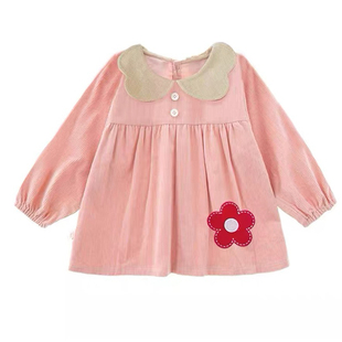 秋冬女童灯芯绒时尚洋气儿童罩衣套羽绒服外罩防水防脏吃饭围兜