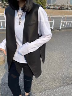 潮 马夹春秋无袖 2026春新款 欧洲站真皮绵羊皮马甲女宽松休闲中长款