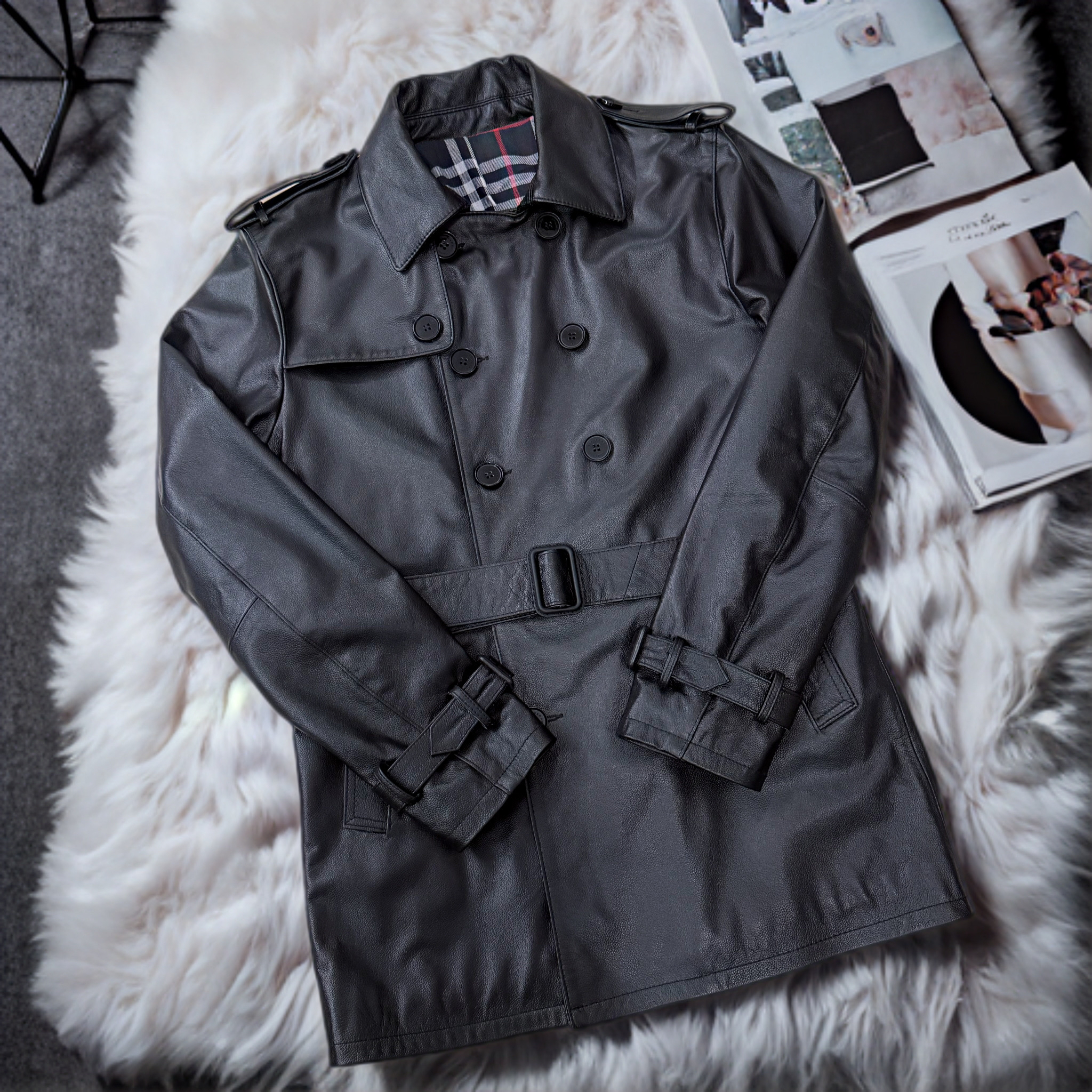 头层牛皮真皮中长款翻领风衣男真皮皮夹克机车服秋冬大码外套