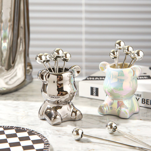 舍里轻奢水果叉套装收纳罐