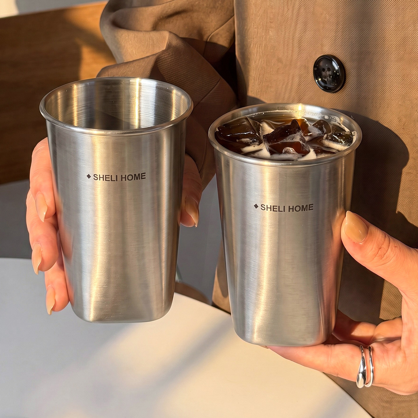 舍里 美式咖啡杯304不锈钢便携喝水杯保冷可乐杯果汁杯牛奶拿铁杯