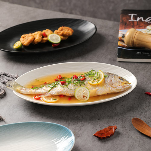舍里家用陶瓷高级感蒸鱼盘子