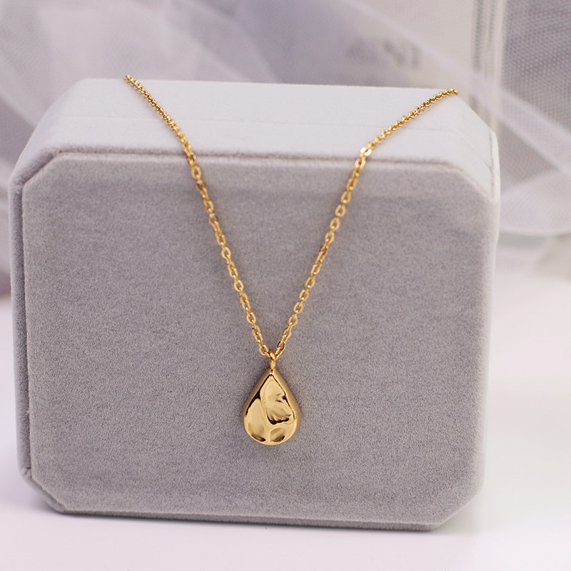时尚水滴项链锡纸质感锁骨链链子新款钛钢电镀18k金饰品女