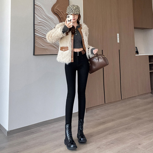 加绒高腰显瘦小个子修身铅笔裤子