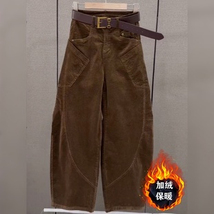 咖色欧货秋冬休闲宽松弯刀女裤高腰显瘦韩范儿简约高端直筒长裤子