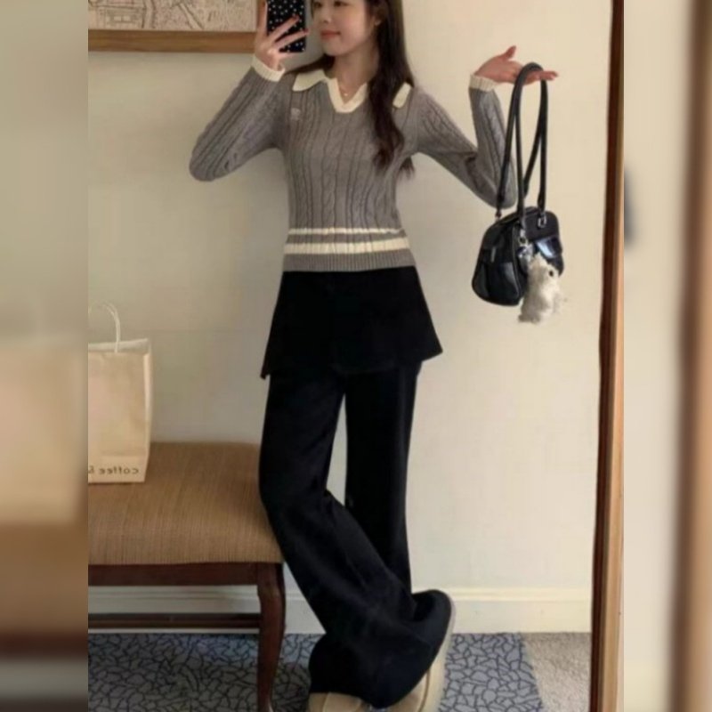 黑色屁帘微喇裤子女春秋季2026年新款假两件遮腹显瘦休闲喇叭裤子,女装/女士精品,休闲裤,淘宝优惠券,粉丝福利购,淘宝优惠卷