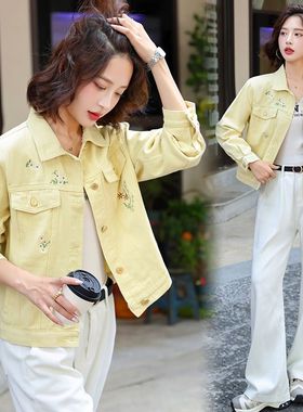 设计感小众黄色短款牛仔外套女春秋季小个子2025新款复古宽松夹克