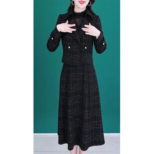 气质小西装两件套连衣裙女2026秋冬新款加厚妈妈套装显瘦裙子