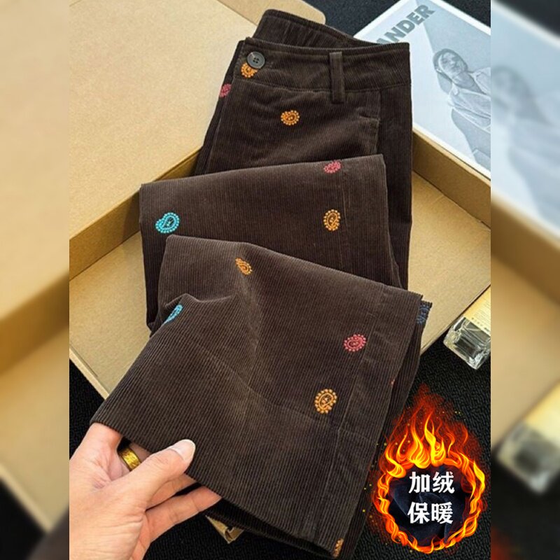 秋冬加绒高腰气质休闲百搭直筒裤