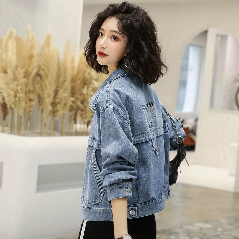港味刺绣牛仔外套女ins潮2026年春秋新款韩版宽松复古百搭夹克衣