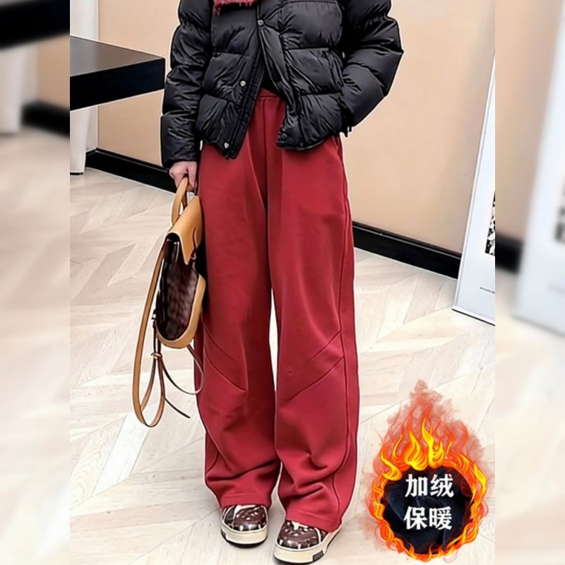 洋气红色加绒加厚弯刀卫裤女2025秋冬高腰抽绳宽松休闲阔腿香蕉裤,女装/女士精品,休闲裤,淘宝优惠券,粉丝福利购,淘宝优惠卷