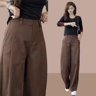 高腰宽松显瘦遮胯通勤百搭休闲直筒裤 2026新款 子 女秋季 棕色阔腿裤