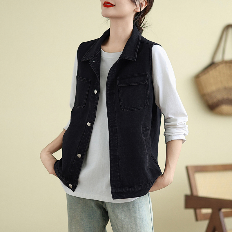 无袖内口袋外搭坎肩牛仔马甲女