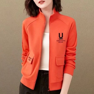 卫衣女外套拉链印花时尚 开衫 显瘦减龄立领女上衣潮 春秋季 2026新款