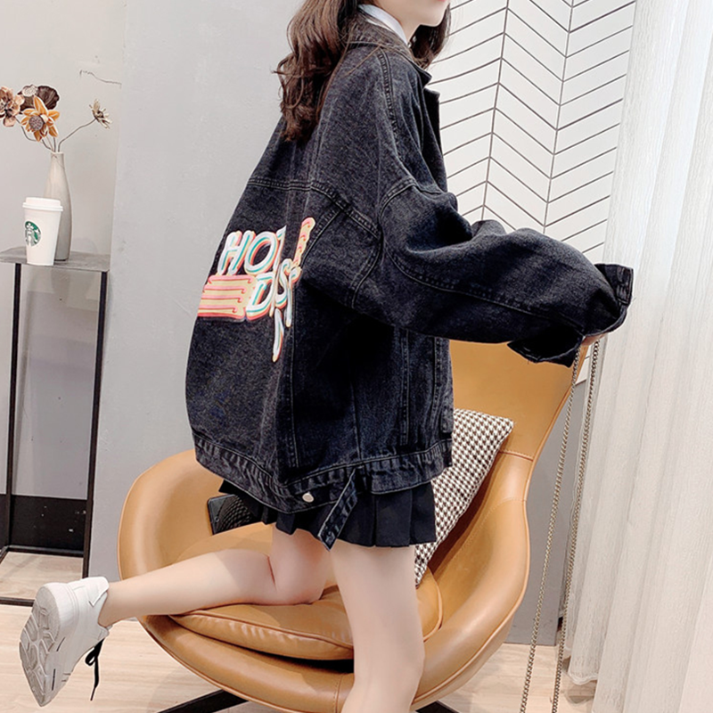 网红炸街牛仔外套女2025春秋新款百搭印花宽松牛仔上衣夹克潮ins,女装/女士精品,短外套,淘宝优惠券,粉丝福利购,淘宝优惠卷