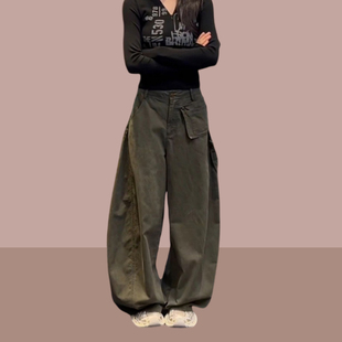 复古工装 高腰休闲弯刀裤 裤 小个子宽松显瘦阔腿裤 女秋2025新款 美式