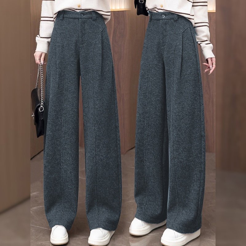 灰色阔腿裤女秋冬季2025年新款高腰宽松褶皱加厚羊毛直筒弯刀裤子,女装/女士精品,休闲裤,淘宝优惠券,粉丝福利购,淘宝优惠卷
