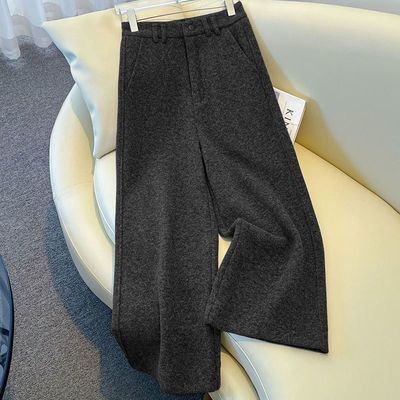 秋冬新款高腰加绒加厚直筒九分裤