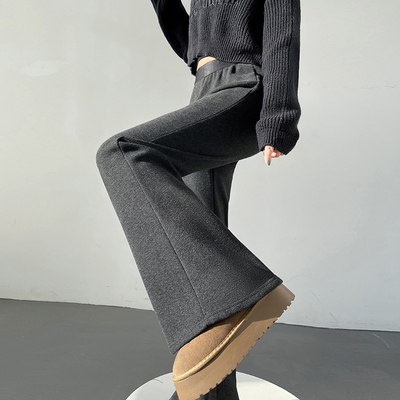 垂坠感裤子女灰色小个子马蹄裤子