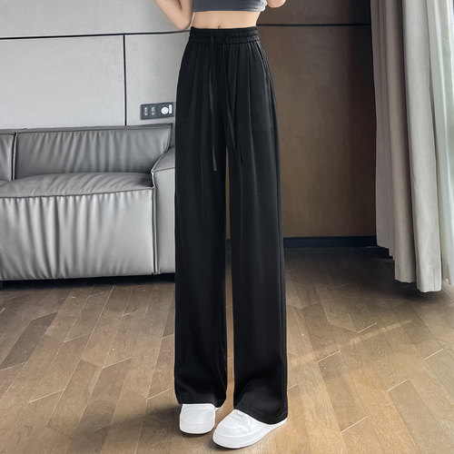 夏季醋酸缎面窄版冰丝阔腿裤女