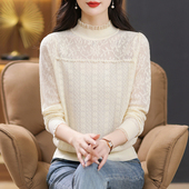 遮肚子高级感半高领针织衫 蕾丝镂空打底衫 毛衣女秋冬2025新款 上衣
