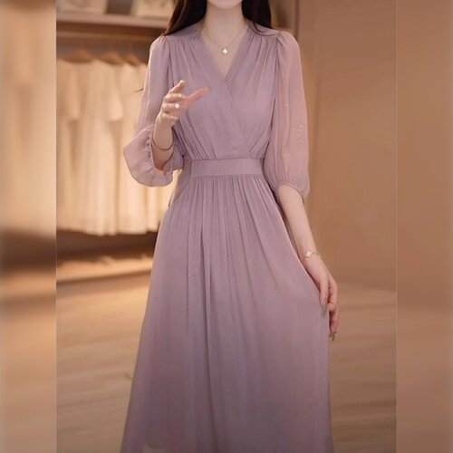 气质女装微胖收腰显瘦a字茶歇裙