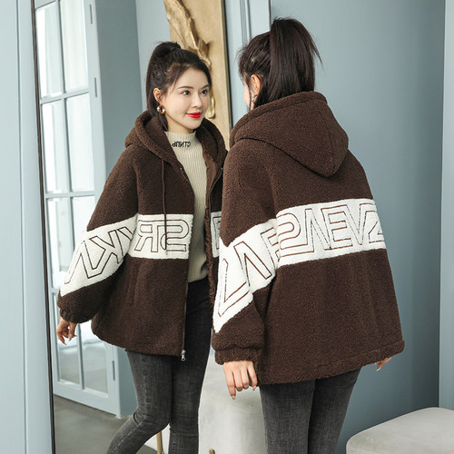 韩版加绒加厚撞色外套