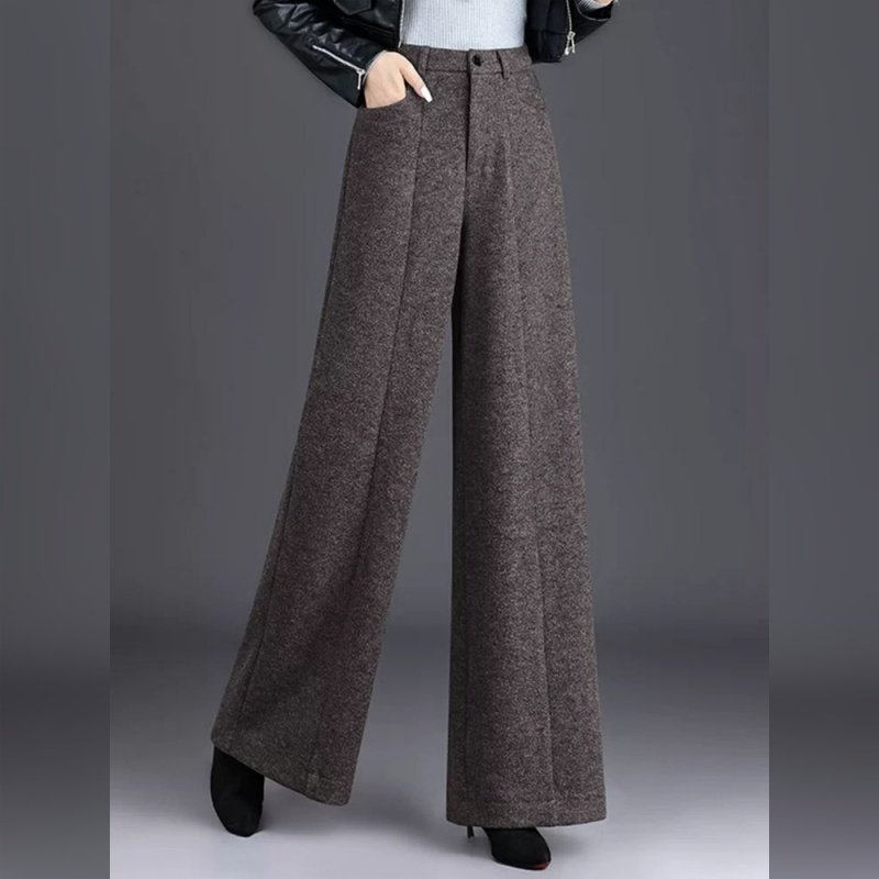 咖色羊毛呢阔腿裤女冬季2025新款加绒加厚高腰显瘦宽松百搭直筒裤,女装/女士精品,休闲裤,淘宝优惠券,粉丝福利购,淘宝优惠卷