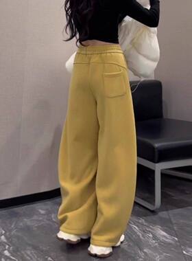 黄色弯刀裤女2026新款运动裤秋冬加绒加厚卫裤香蕉镰刀裤宽松休闲