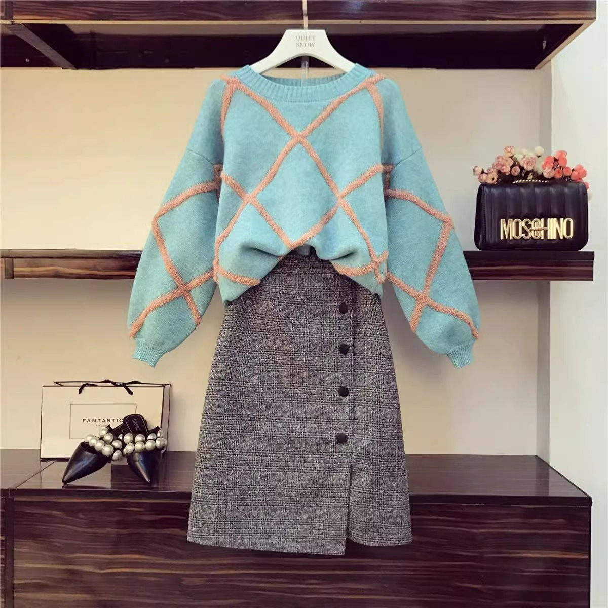 套装显瘦连衣裙胖妹妹两件套女-