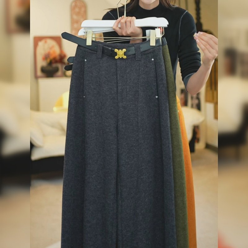 黑灰色醋酸绵羊毛裤女2025年秋冬季新款厚款高腰显瘦弯刀长裤子潮,女装/女士精品,休闲裤,淘宝优惠券,粉丝福利购,淘宝优惠卷