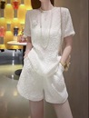 女夏季 新款 时尚 两件套 高级感白色真丝套装 洋气桑蚕丝短袖 阔腿短裤