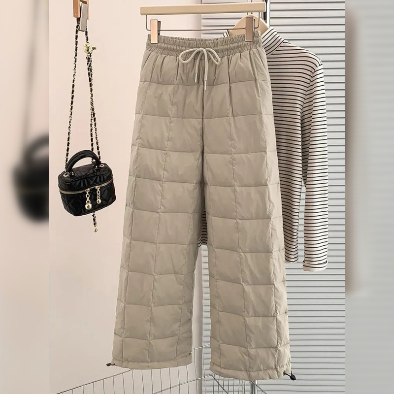 松紧高腰显瘦直筒休闲夹棉阔腿裤
